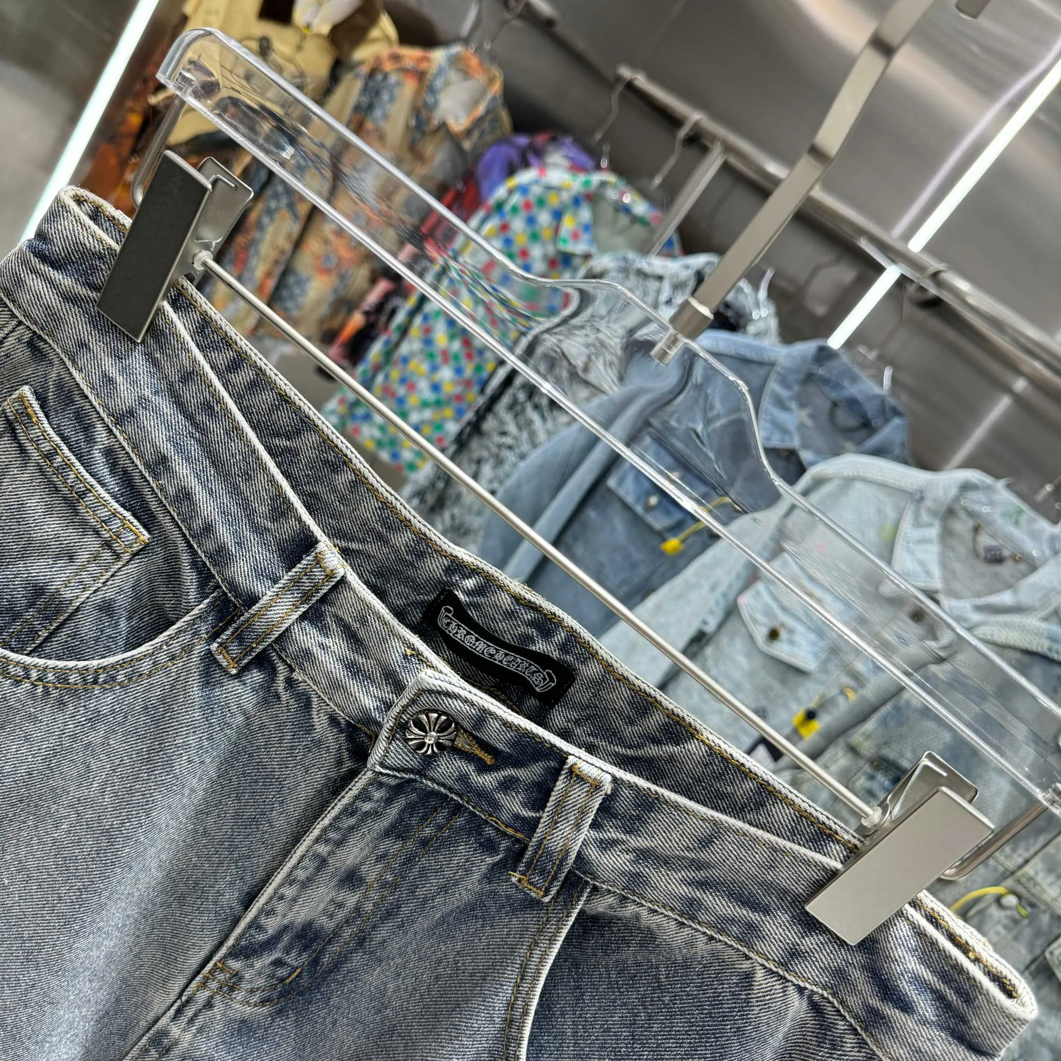 🅿️270 Crow Heart Cross logo + printed logo jeans 2025 latest product, original goods, washed casual jeans, imported original washed stretch fabric, comfortable and elastic, original hardware accessories decorated with logo, super correct version, extremely high grade, counter quality, fashionable and stylish upper body. The printing adopts imported foam printing, customized buttons, YKK zippers. The complete set of accessories is customized by molding. Color: blue Size: S-XXL 28 30 32 34 36 code
